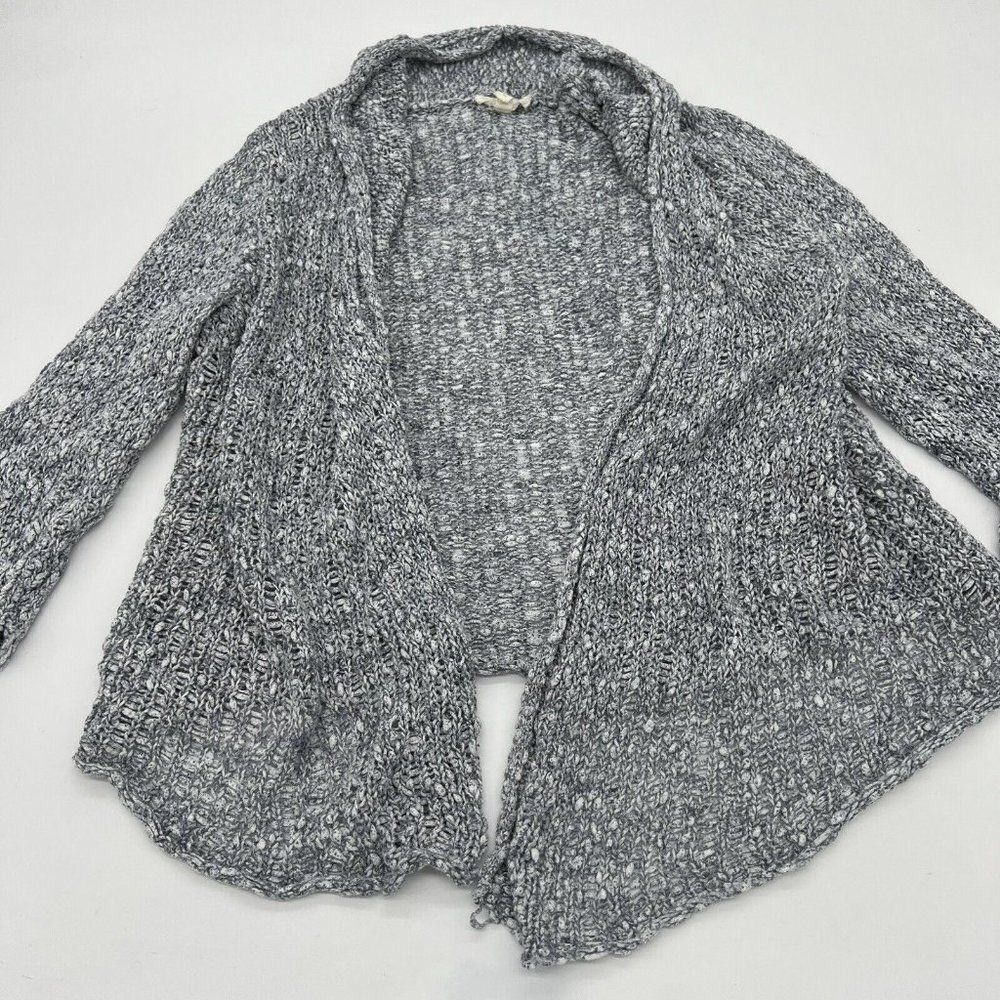 Eileen Fisher Open Front Cardigan Loose Knit Cotton Sz M Pockets Speckled Blue